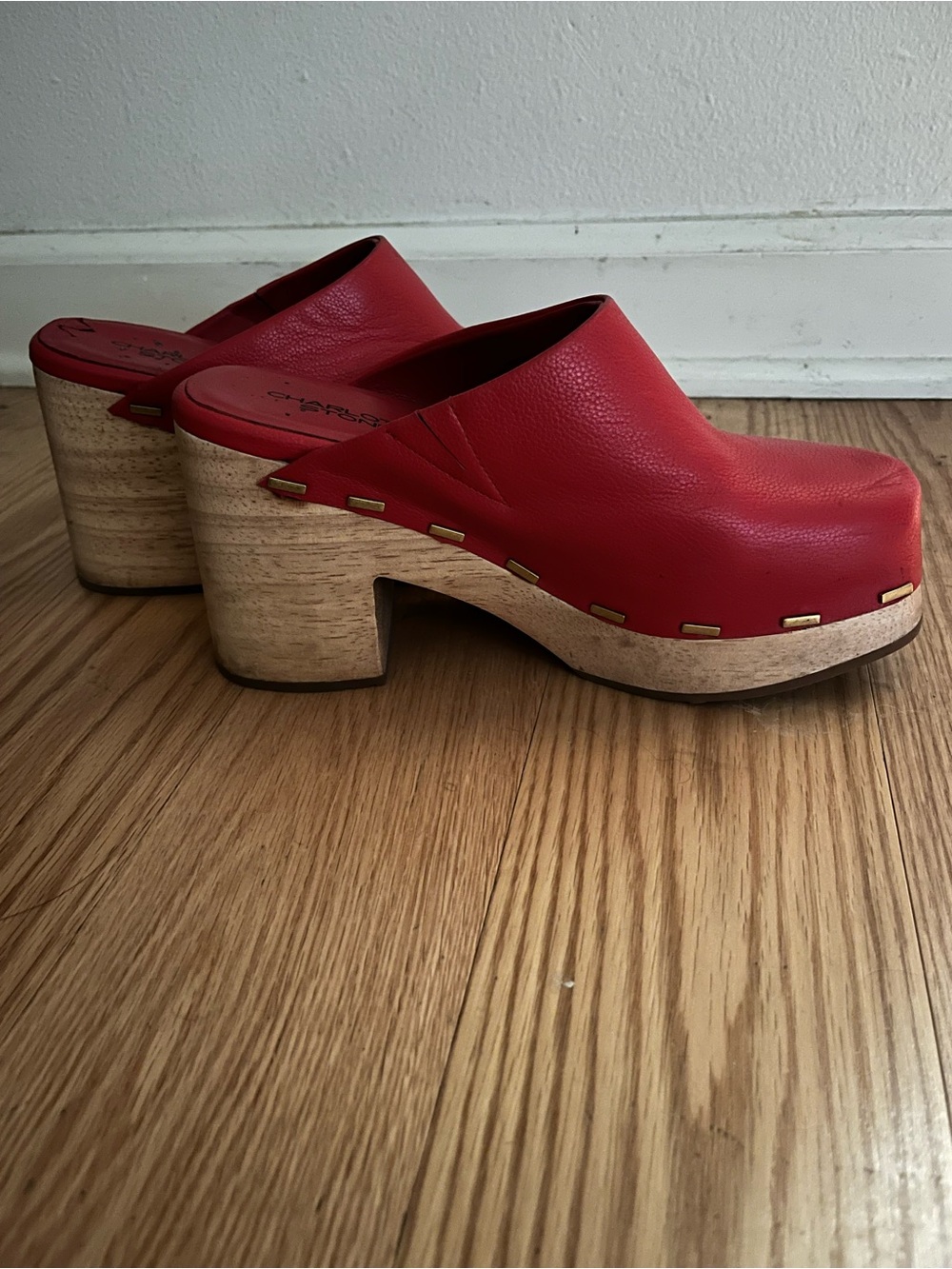 Charlotte Stone Red Leather Clogs - Picture 5 of 5